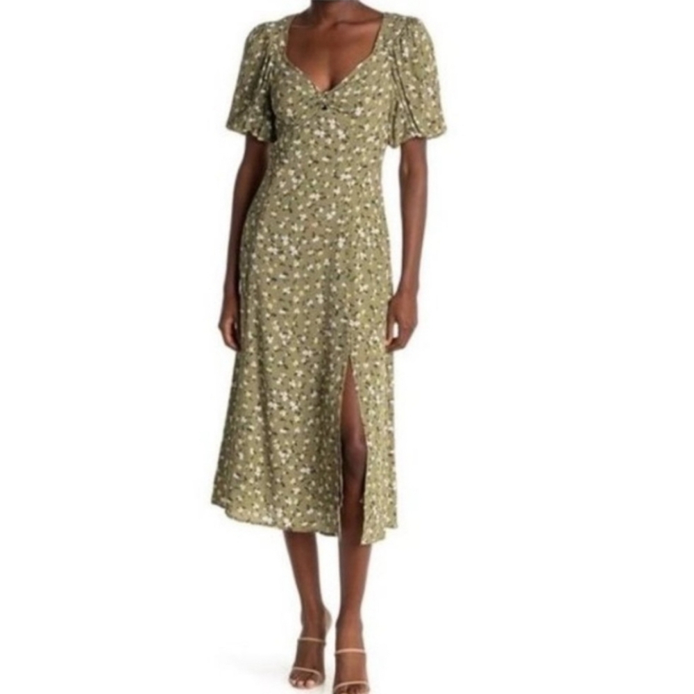 Astr Olive Floral Midi Dress